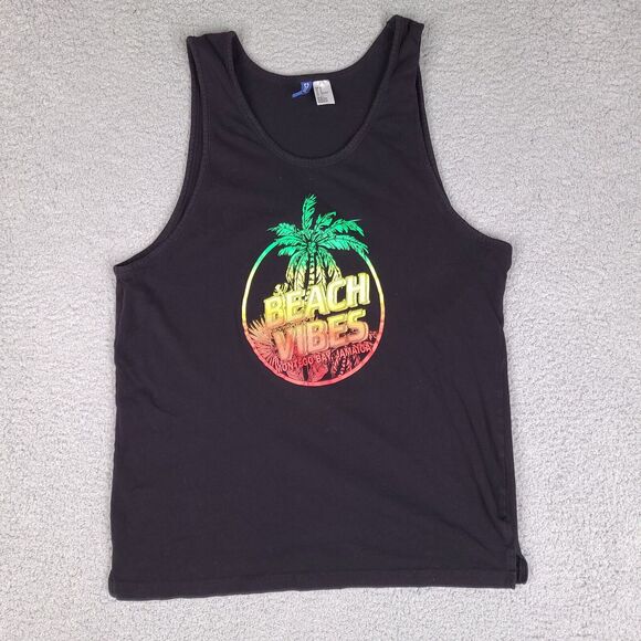 Beach Vibes Montego‎ Bay Jamaica Tank Top Shirt Mens Medium Black H & M Divided - Picture 1 of 10